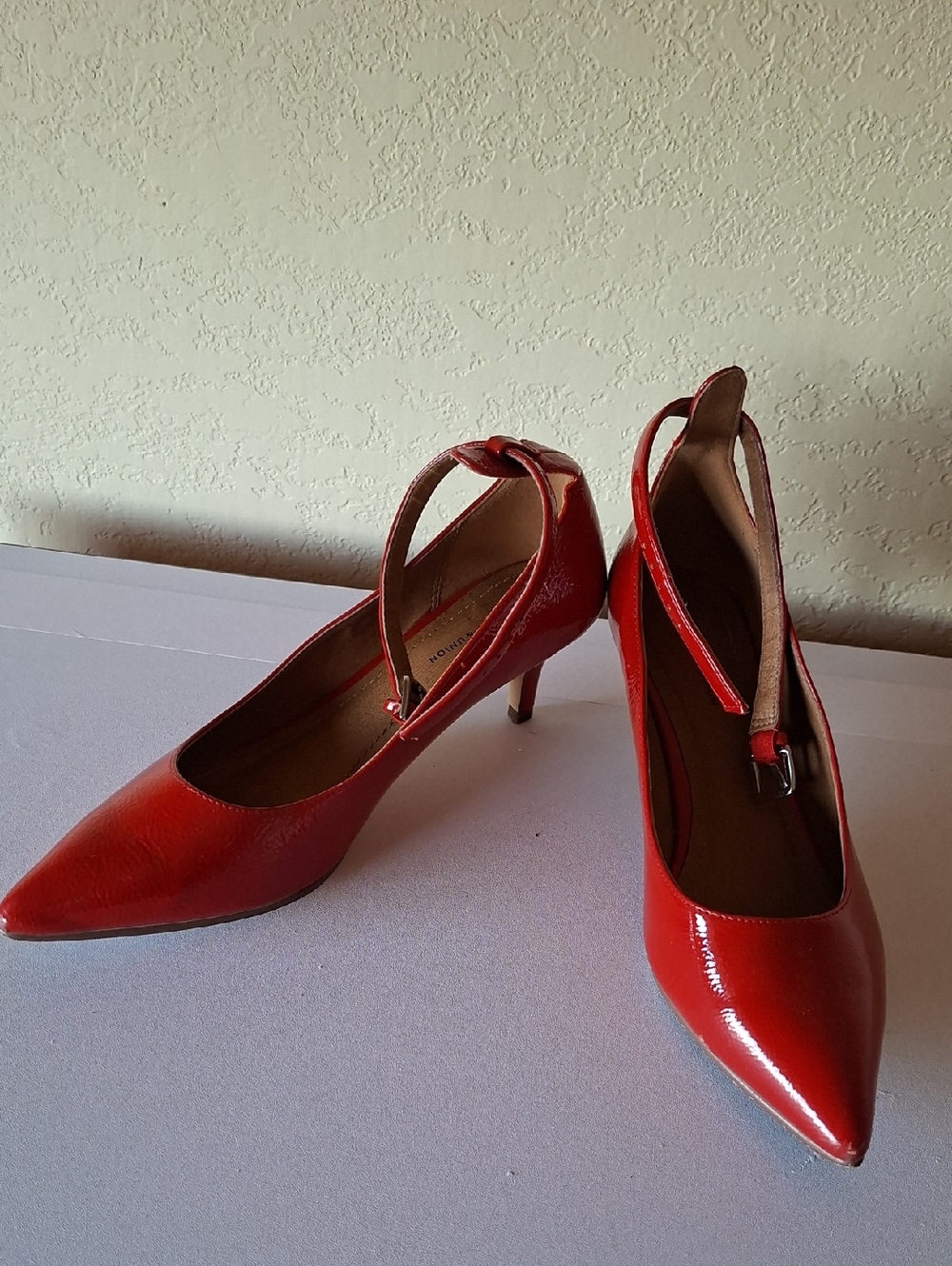 Red Patent Pointed-Toe Women’s Heels with Ankle Strap